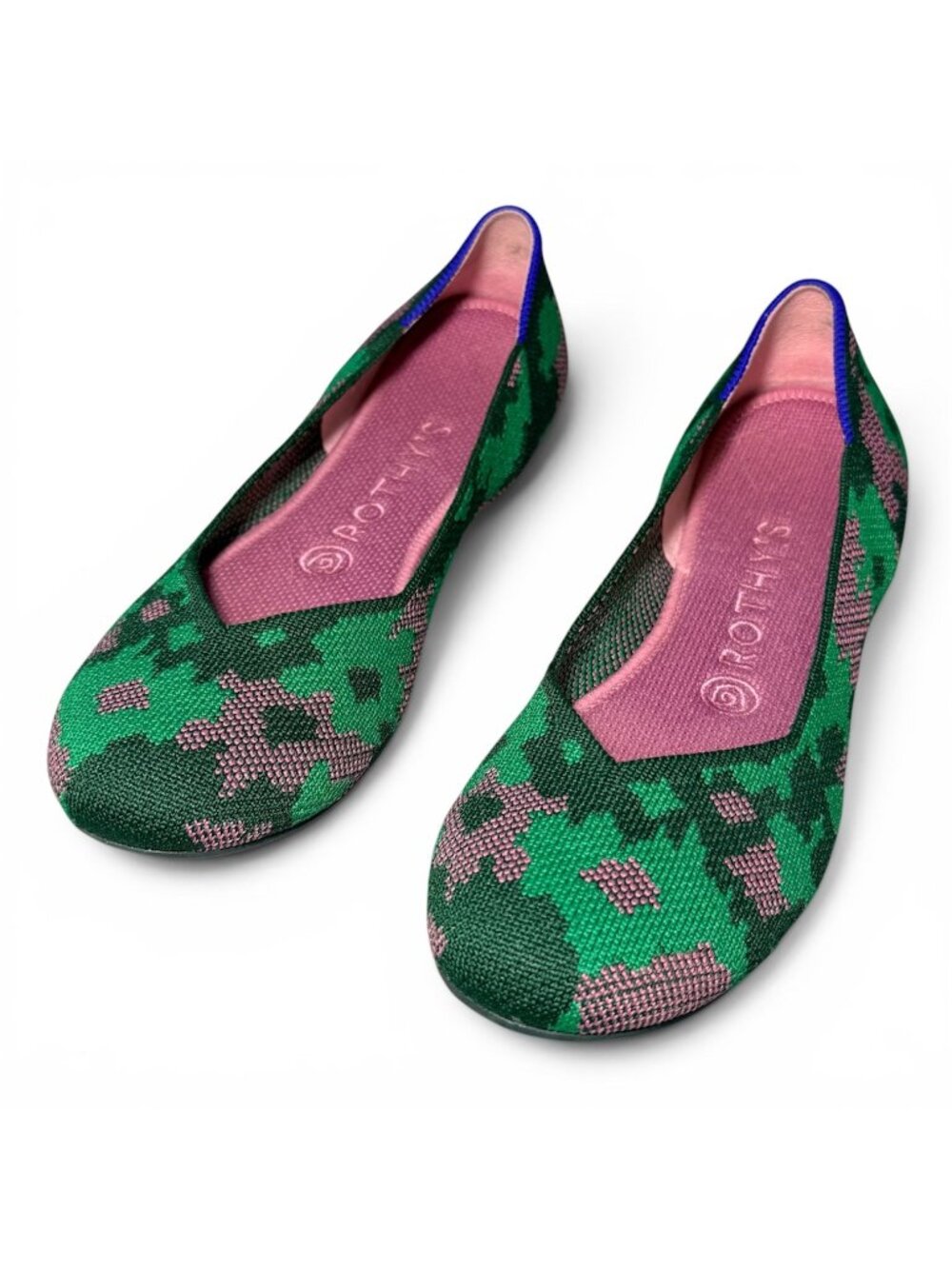 ROTHY'S The Daily Flat Green & Pink Camouflage Size 8